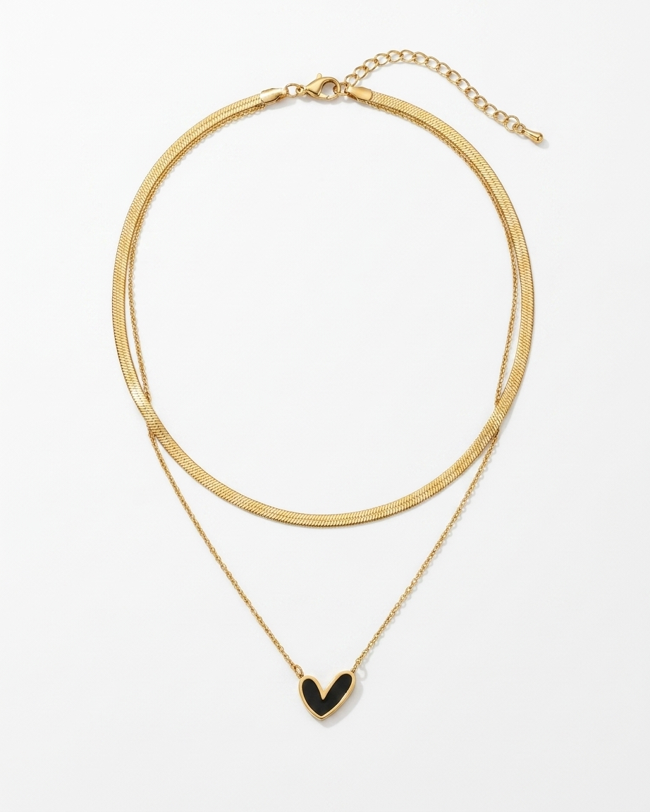 Double Layer Black Heart Necklace