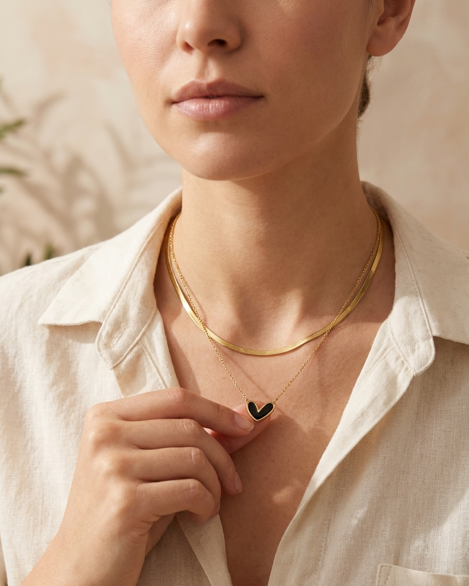 Double Layer Black Heart Necklace
