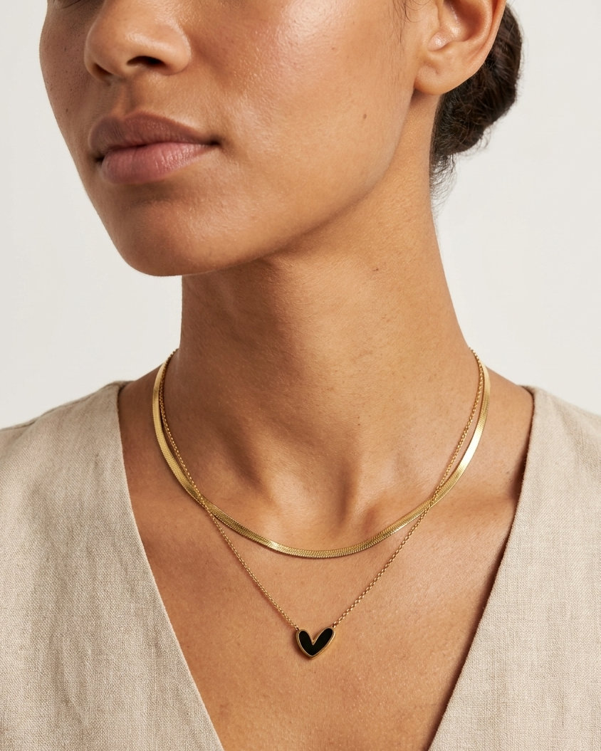 Double Layer Black Heart Necklace