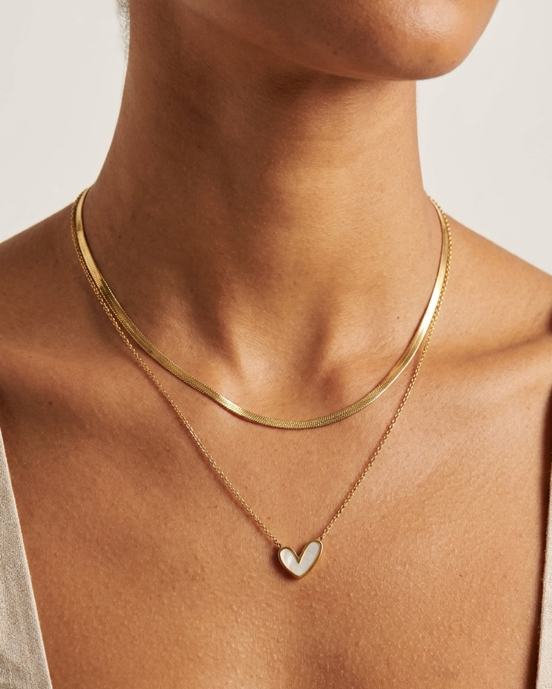 Minimal Heart Pendant Layered Necklace Set