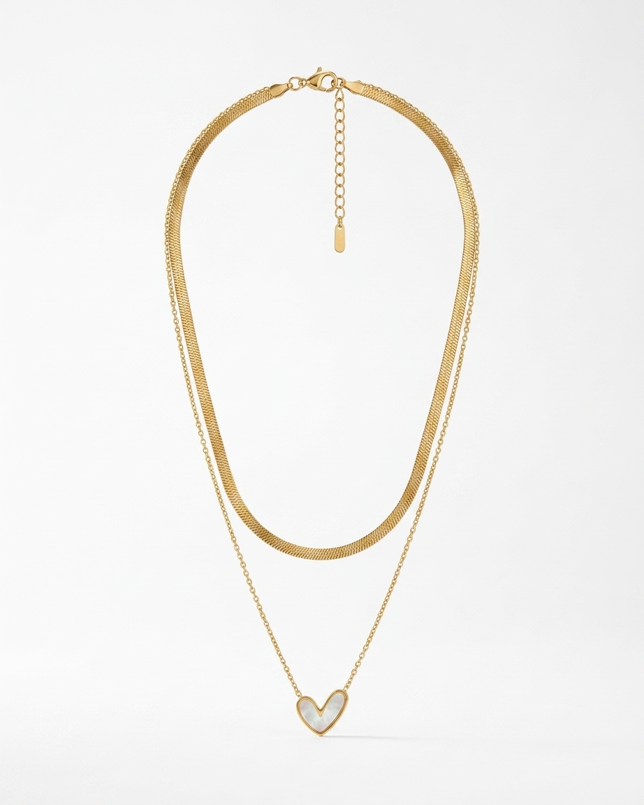 Minimal Heart Pendant Layered Necklace Set