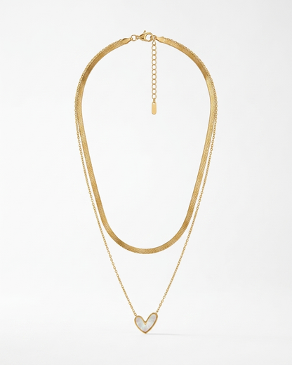 Minimal Heart Pendant Layered Necklace Set