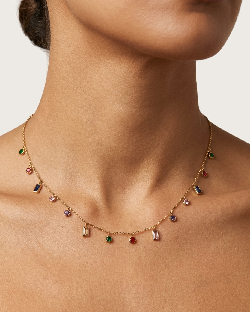 Limited Edition Multicolored Stone Necklace & Bracelet Duo – Luxury Statement Set