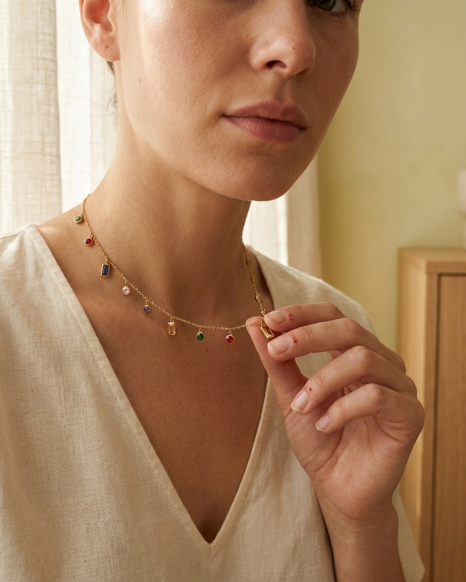 Multicolor Gemstone Charm Necklace
