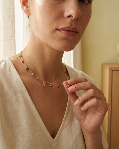 Multicolor Gemstone Charm Necklace