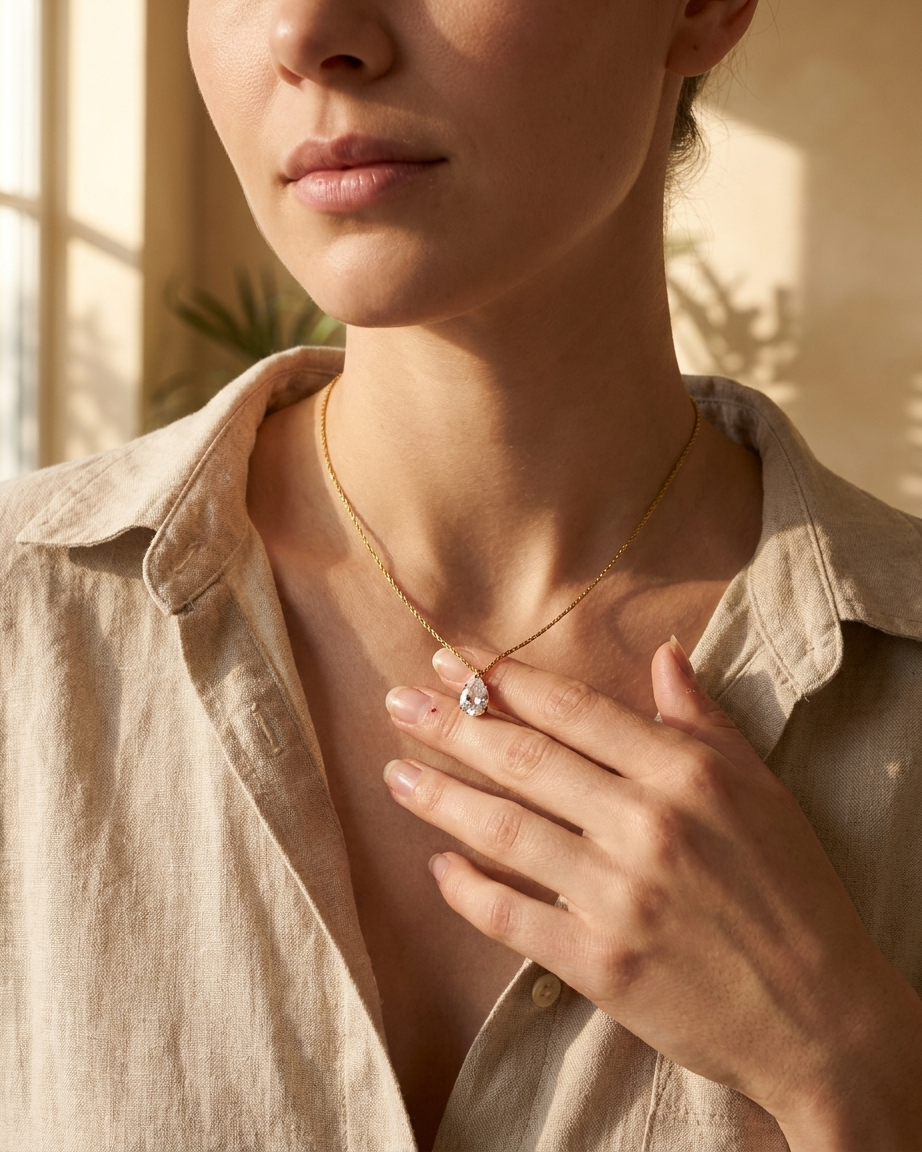 Elegant Teardrop Crystal Pendant Necklace