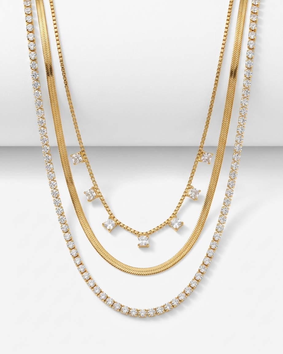 Luxury 3-Layered Gold Statement Necklace