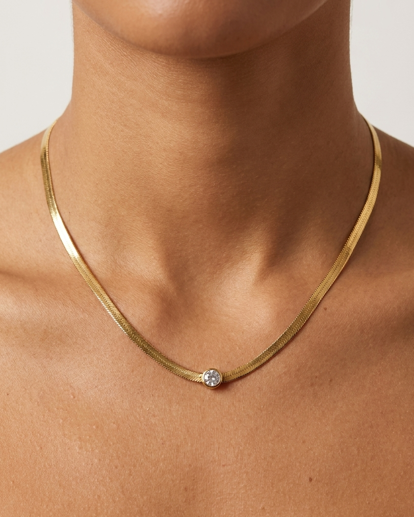 Gold Snake Chain Crystal Necklace