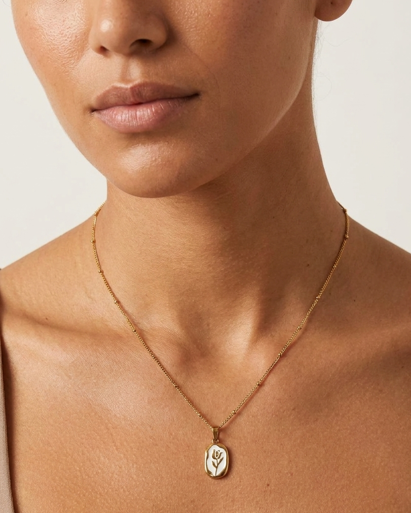 Floral Enamel Gold Pendant Necklace