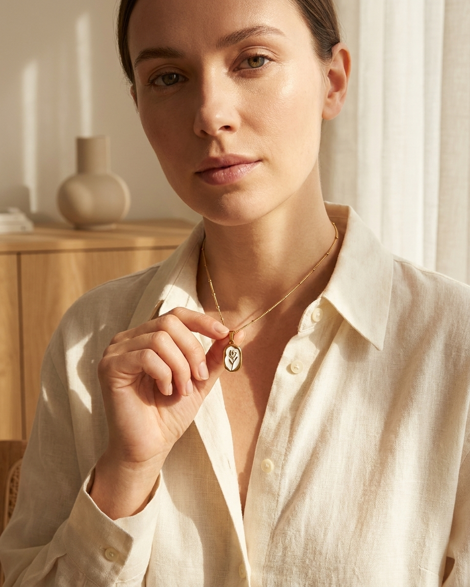 Floral Enamel Gold Pendant Necklace
