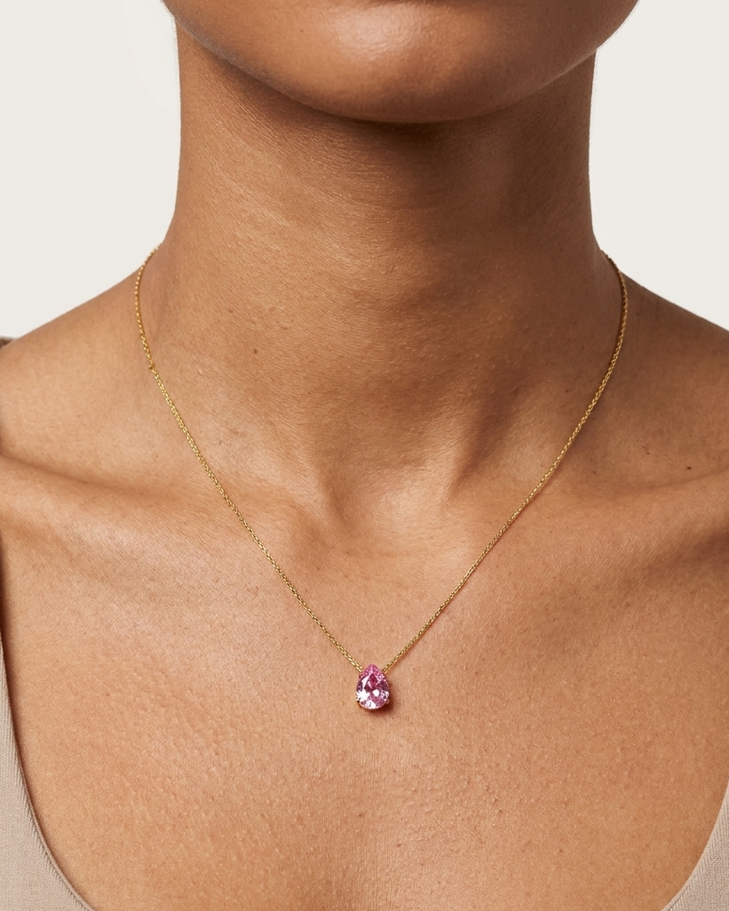Pink Teardrop Crystal Pendant Necklace
