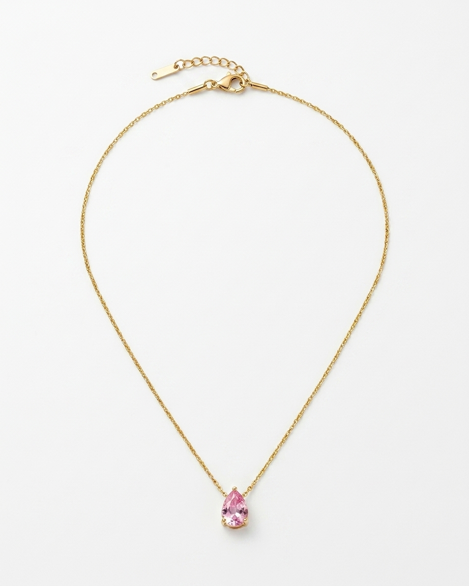 Pink Teardrop Crystal Pendant Necklace
