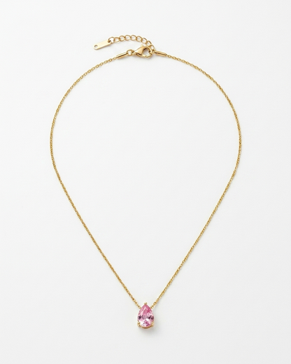 Pink Teardrop Crystal Pendant Necklace