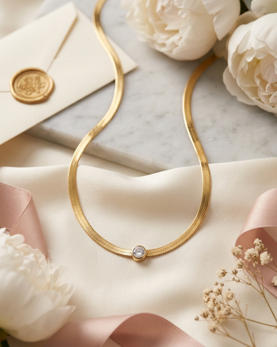 Gold Snake Chain Crystal Necklace