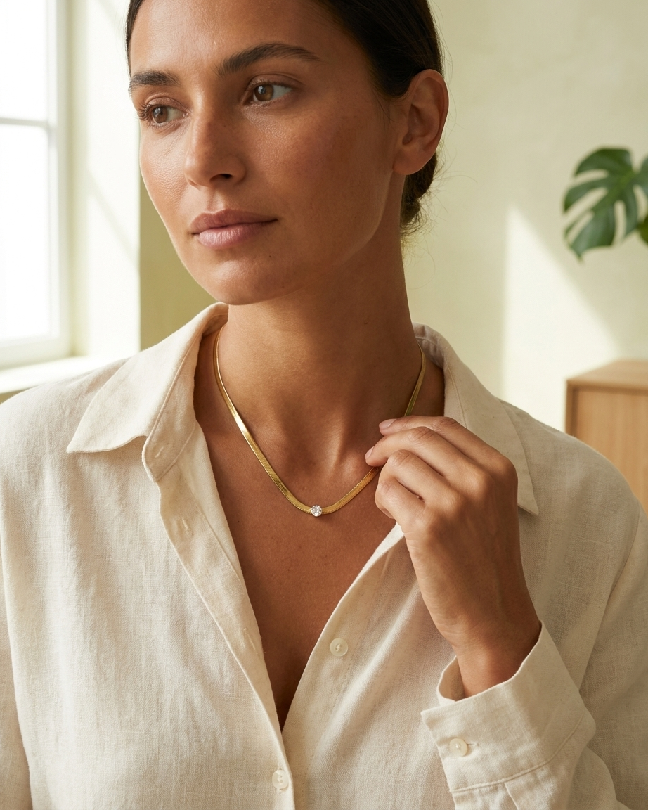 Gold Snake Chain Crystal Necklace