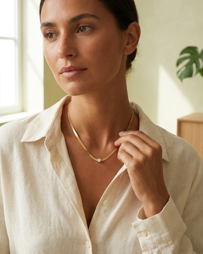 Gold Snake Chain Crystal Necklace