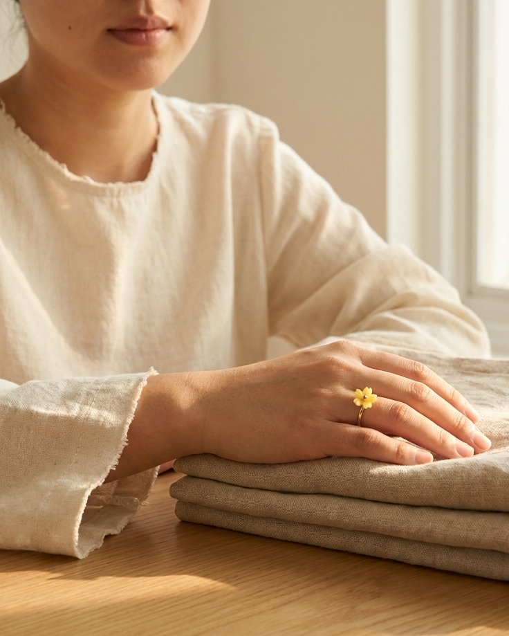 Yellow Flower Ring – Delicate Gold Floral Design