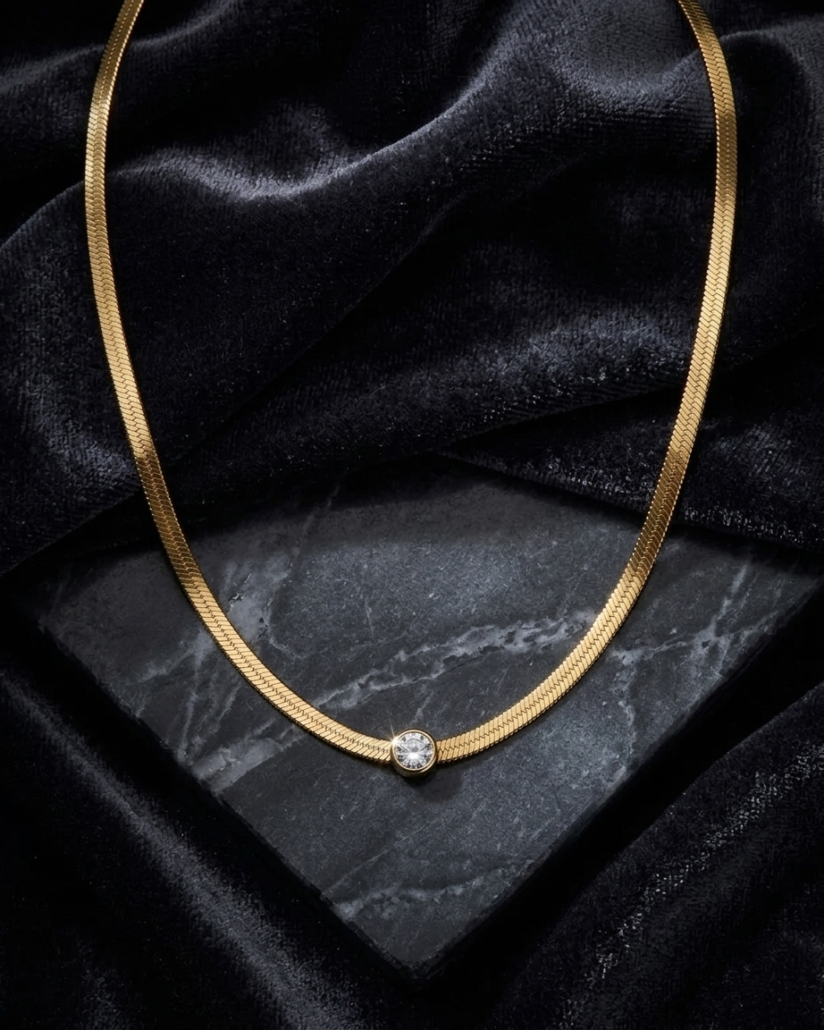 Gold Snake Chain Crystal Necklace