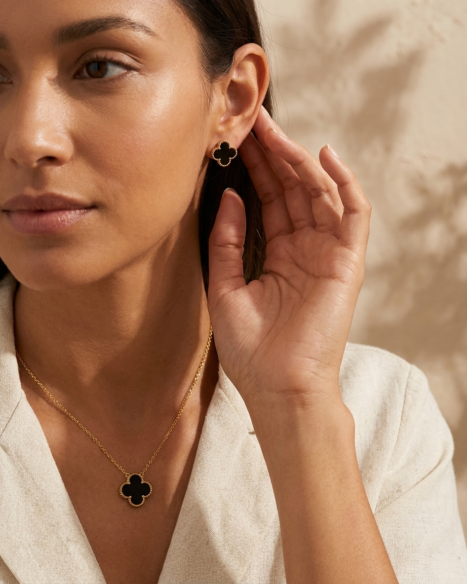 Elegant Jewellery Set Black – Necklace & Earrings for Women
