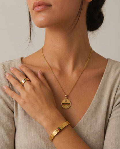 Luxury Inspired Red & Green Jewellery Set Offer – Necklace, Bangle & Ring for Women