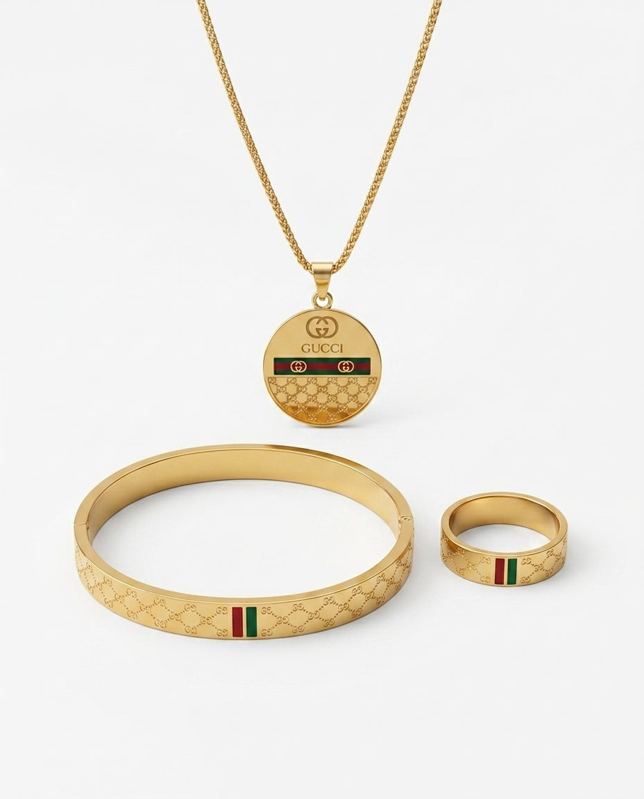 Luxury Inspired Red & Green Jewellery Set Offer – Necklace, Bangle & Ring for Women