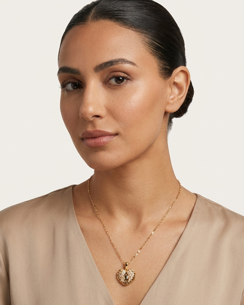 Golden Heart Pendant Necklace with Stones