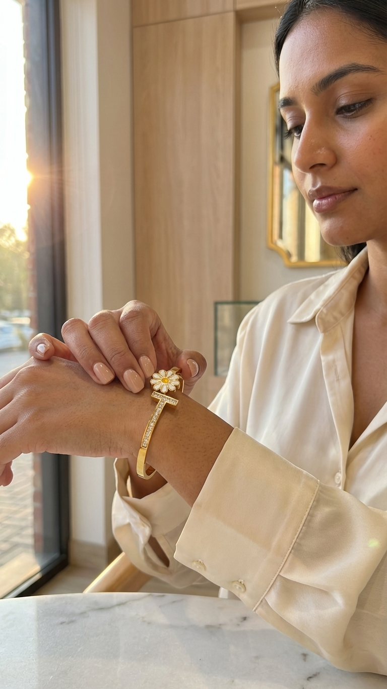 Daisy Design Gold Bangle – Minimalist Gift for Her