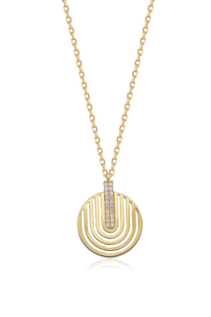 Golden Circle Necklace with Sparkling Rhinestones